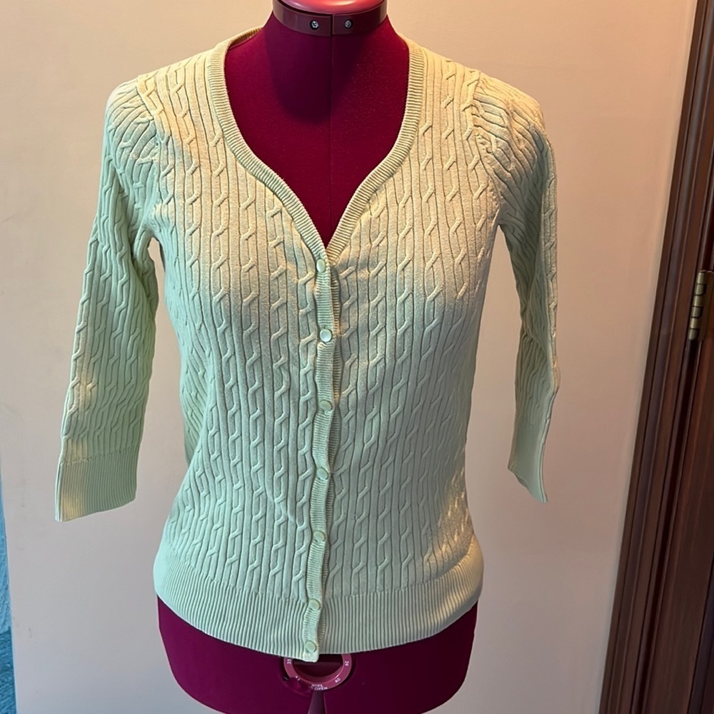 Talbots sweater cardigan button up Pima cotton series Light green size P